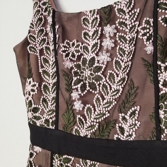 Harlyn Lace Overlay Floral Embroidered Fit Flared Dress S Square Neck Scallop - Picture 14 of 16